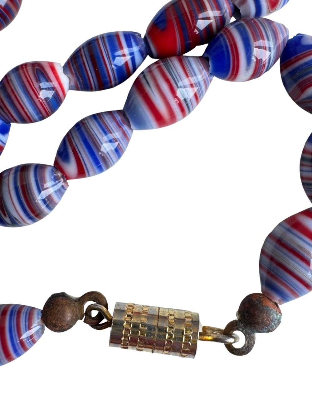Vintage Striped Porcelain Bead Necklace Red White Blue Boho Festival Accessory - Picture 10 of 16